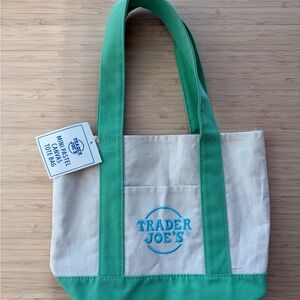 Trader Joe's Green and Cream Canvas Tote Bag